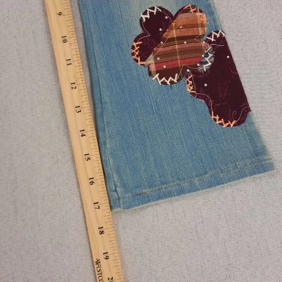 Little Mass Girls Outfit 4 White Graphic Top & Blue Patchwork Flare Jeans Y2K - Picture 16 of 16